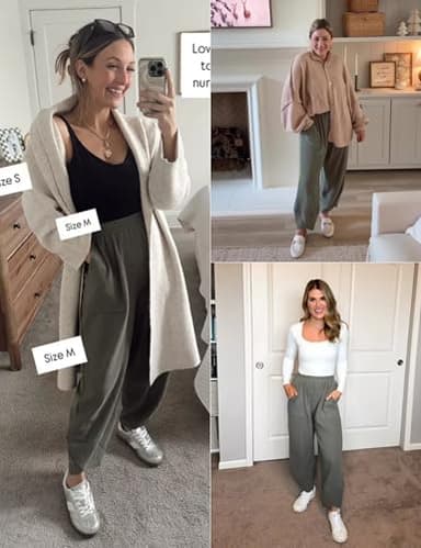 Xiaoxuemeng Womens Baggy Wide Leg Pants Casual Elastic Waisted Palazzo Harem Pants with Pockets (Green-L) - Image 2