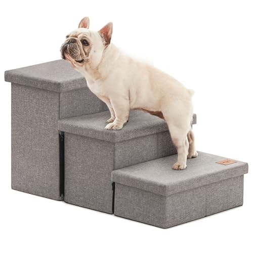 Love's cabin Dog Stairs for High Bed 18"H,Foldable Pet Stairs for Small Medium or Large Dogs Puppy with Storage for Bed or Couch, Cat Dog Steps Ramp with Zip up to 200 lbs(Solid Grey,3 Steps no Condo) - Image 1