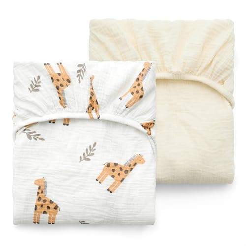 Momcozy Best Wishes Muslin Standard Fitted Crib Sheets, 52"x28", 2 Pack Soft Breathable Natural Cotton Baby Mattress Sheet, 360° Mattress Wrapping Boys Girls Neutral Toddler Bed Sheet, Bravery Giraffe - Image 1