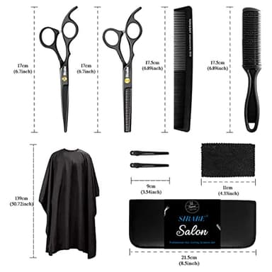 Sirabe 10 PCS Hair Cutting Scissors Set, Professional Haircut Scissors Kit with Cutting Scissors, Thinning Shears, Comb, Cape, Clips, Black Hairdressing Texturizing Shears Set for Barber, Salon, Home - Image 6