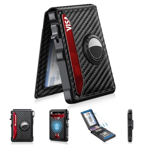 Airtag Wallet for Men, Mens Smart Wallet for Air Tag RFID Blocking, Minimalist Bifold Pop Up Aluminum Credit Card Case Holder 12+ Cards with ID Window, Gift for Men, No Airtag Included, Carbon Fiber - Image 1