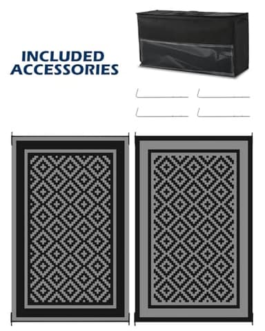 Kohree RV Outdoor Rug 9x12 Reversible, Waterproof Patio Mat with 4 Stakes & UV Fade Resistant, Non-Slip Outdoor Camping Mat for Deck, Picnic, Backyard, Includes Carry Bag (Black & Gray) - Image 6