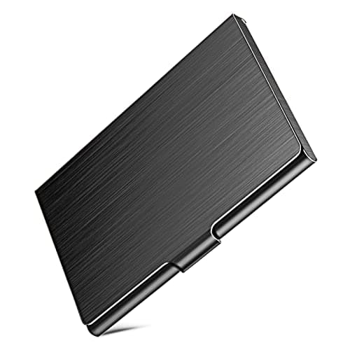 DMFLY Slim Business Card Case for Men & Women, Pocket Metal Case, Professional Stainless Steel Business Card Holders, Purse Name Card Holder, Buckle Style Shut, Black - Image 1