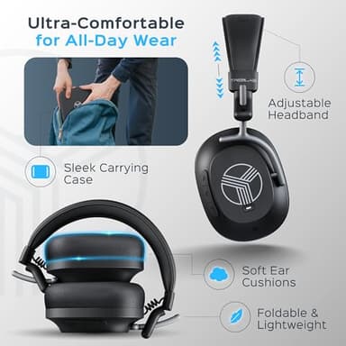 TREBLAB U5 - Hybrid Active Noise Cancelling Headphones Over-Ear, Deep Bass, 55H Battery, Mic for Calls, Bluetooth 5.3, Water-Resistant IPX4, Wireless Headphones Foldable for Travel, Gym, Work, Sports - Image 4