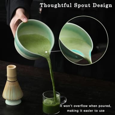 Buucup Japanese Matcha Set, Matcha Bowl with Spout, Matcha Whisk and Holder, Bamboo Matcha Scoop and Stainless Steel Sifter - 5 Pcs Gradient Green Matcha Kit for Matcha Lover - Image 5