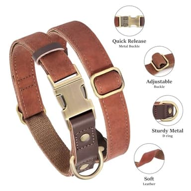 Didog Soft PU Leather Dog Collar for Large Dogs,Classic Adjustable Dog Collars with Quick Release Metal Buckle,Easy Clean and Comfortable with Nylon Lining,Brown,L Neck 15-23" - Image 2