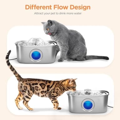 Cat Water Fountain Stainless Steel: 108oz/3.2L Automatic Pet Water Fountain Dog Water Dispenser with Water Level Window - for Cats Inside - Image 3
