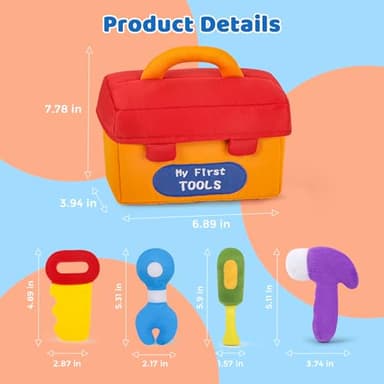 KMUYSL Baby Toys 6-12 Months, My First Tools Plush Toys -4 Pcs Sensory Playset Soft Toys with Squeaker Crinkle for 6-9-12 Months Newborn Infant, Birthday Christmas Gifts for Boys Girls - Image 5