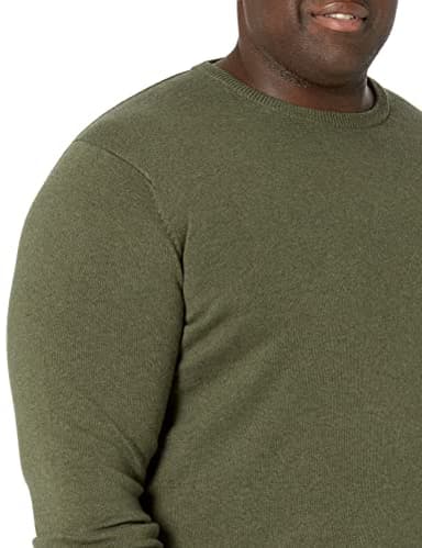 Amazon Essentials Men's Long-Sleeve Crewneck Sweater, 100% Cotton, Big & Tall Options Available, Olive Heather, Medium - Image 3