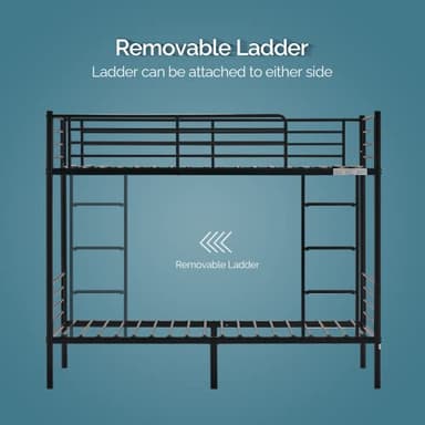 VINGLI Bunk Bed Twin Over Twin for Kids, Teens & Adults Bunk Bed with Stairs & Flat Rungs, Heavy Duty Metal Slats, No Box Spring Needed, Black - Image 6