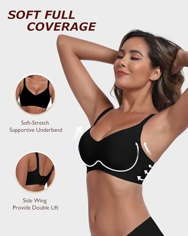 LUXMAY Wireless Bra Comfortable Seamless Bras for Women No Underwire Full Coverage Wirefree Bras with Support and Lift Black 34D - Image 2