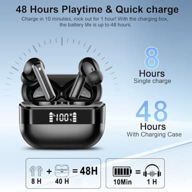 Wireless Earbuds, Bluetooth 5.4 Headphones with HiFi Stereo, in Ear Earphones with 4 ENC Mics, 48H Bluetooth Earbuds with LED Display Charging Case, IP7 Waterproof Ear Buds for Android iOS Black - Image 5