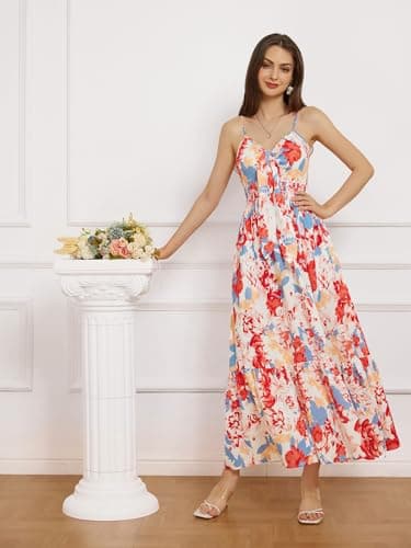 GRACE KARIN Women 2025 Summer Spaghetti Strap Dress Sleeveless V Neck Tie Front Casual Beach Party Maxi Dresses - Image 6