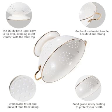 Metal Colander Set of 3, Strainer Basket with Handles perfect for Spaghetti, Pasta, Berry, Vegetable, Fruit, Solid Base Powder Coated Kitchen Essential Strainer Set, 1 & 3.5 & 5 Qt (Cream) - Image 5