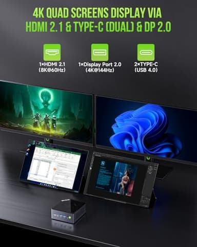 GMKtec Mini PC Gaming, M7 AMD Ryzen 7 PRO 6850H (8C/16T 4.70Ghz) Dual NIC LAN 2.5G Desktop Computer, 32GB DDR5 RAM + 512GB Hard Drive PCle SSD, Dual USB4, HDMI 2.1, USB-C - Image 8