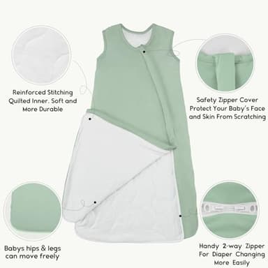 Yoofoss Rayon Made from Bamboo Baby Sleep Sack 0-6 Months 1.0 Tog Baby Wearable Blanket, Super Soft Infant Toddler Sleeping Sack 2-Way Zipper - Image 5