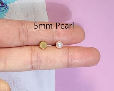 14K Gold Screw Back Pearl Stud Earrings for Women,Flat Back Pearl Cartilage Earrings Helix Earrings Hypoallergenic 316L Surgical Steel Piercing Jewelry Gift for Toddlers (5mm Pearl, Gold) - Image 3