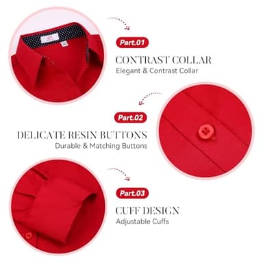 Esabel.C Womens Button Down Shirts Long Sleeve Regular Fit Stretch Work Blouse Red M - Image 3