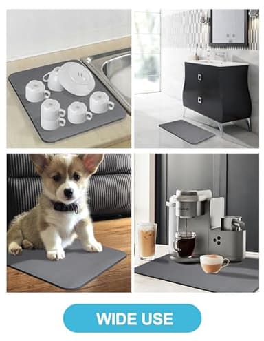 Dish Drying Mat for Kitchen Counter, 16"x24" Dish Drying Pad with Non-slip Rubber Backed, Hide Stain Anti Absorbent for Kitchen Counter, Drying Mat for Coffee Machine Dish Rack (Grey) - Image 6