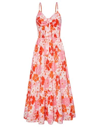 Women's Summer Casual Boho Dress Floral Print Ruffle Sleeveless High Waist Maxi Beach Dresses - Image 1