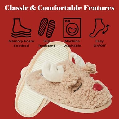 Dearfoams Women's Shay Giftable Holiday Themed Novelty Scuff Slipper, Reindeer, Medium - Image 5