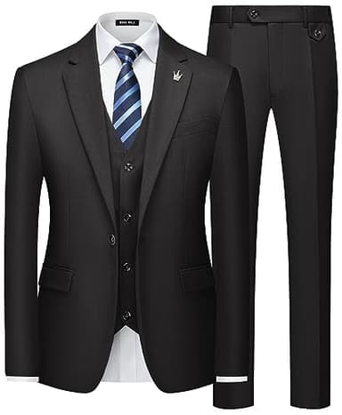 MAGE MALE Mens Suits Slim Fit 3 Piece Tuxedo Suit One Button Solid Prom Wedding Party Blazer Vest Pants Set with Tie Brilliant Black - Image 1