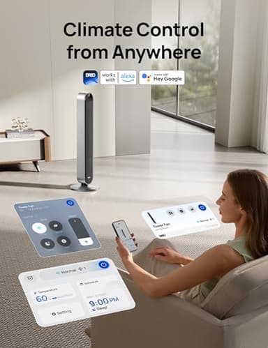 Dreo Tower Fan for Bedroom, 42 Inch 120° Oscillating Fan, 25dB Quiet DC Motor, 28ft/s Velocity Bladeless Standing Fan with 12 Speeds, 4 Modes, 12H Timer Cooling Fans for Home, Living Room, Pilot Max S - Image 7
