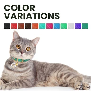 BRONZEDOG Leather Cat Collar with Removable Bells Non Breakaway Kitten QR Tag for Girl Boy (7" - 9" for Cats, Green & Gold) - Image 5