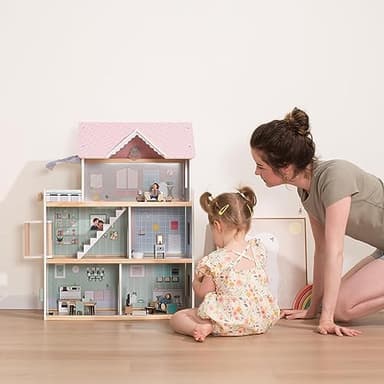 Giant bean Large Pink Wooden Dollhouse with Furniture for Girls with Doorbell, Light,Elevator, 6 Rooms 2.6ft High,15 Pcs Furniture & 3 Dolls, Kids Playhouse Toy for Girls 3-7+, 31.5" x 25" x 12.2" - Image 9