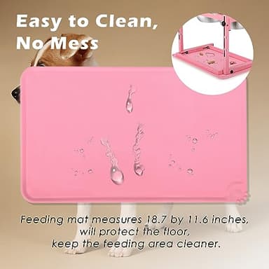SHAINFUN Pink Elevated Dog Bowl Stand with Two 1700ml Stainless Steel Food Bowls, Slow Feeder and Spill Proof Mat, Adjustable Feeder for Large, Medium and Small Dogs - Image 6