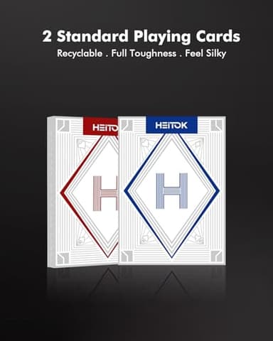 HEITOK Poker Set with Denominations, 300-pcs 11.5g Weighted Numbered Chips, 5 Dice, 2 Decks with Compact Aluminum Case for Texas Hold'em, Blackjack, Age 8 and Plus - Image 7