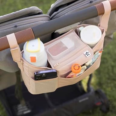 Tiny Twinkle Universal Stroller Organizer with Adjustable Strap - Waterproof Stroller Caddy Fits Baby Jogger,Nuna,Graco,Donna and Bugaboo Strollers（Beige Checkers） - Image 6