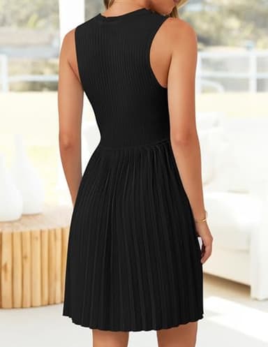 ZESICA Women's Summer Sleeveless Mini Dress 2025 Crewneck Knit A Line Pleated Swing Casual Basic Short Dress,Black,Small - Image 4