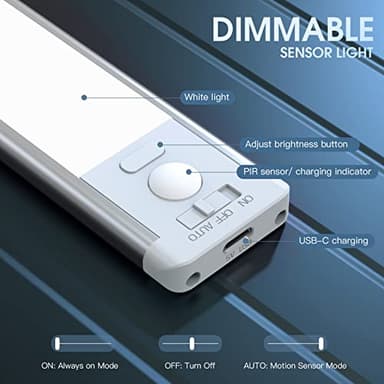 Under Cabinet Lighting, 14.7" Rechargeable Motion Sensor Light Indoor, 2 Pack Magnetic Dimmable Closet Lights, Wireless Under Counter Lights for Kitchen, Stairs,Hallway - Image 4