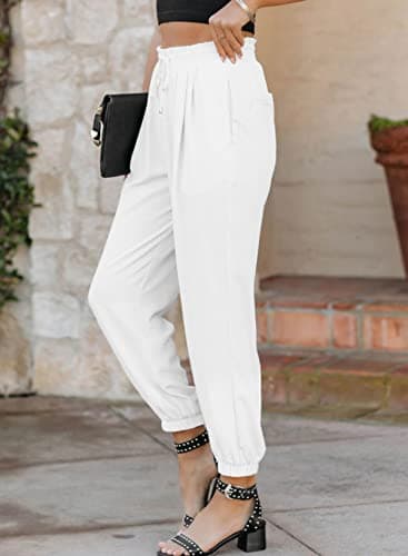 EVALESS Plus Size White Pants for Women 2025 Summer Trendy Drawstring High Waisted Business Casual Teacher Work Pants Womens Linen Office Slacks Spring Loose Comfy Joggers with Pockets XX-Large - Image 3