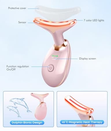 SDKWDH Red-Light-Therapy-for-Face-and-Neck, 7 Color Face Massager Tool for Wrinkles, Double Chin, Vibrating Facial Massager with Thermals for Skin Care, Glossy Pink - Image 4