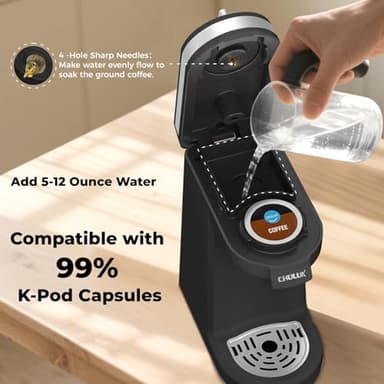 CHULUX Single Serve Coffee Maker for K Capsule and Ground Coffee, Single Cup Coffee Machine, Black - Image 3