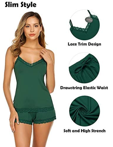 Avidlove Sleepwear for Women Pajama Set PJ Cami Shorts Set Sexy Nightwear Modal Sleepwear Sets (Green,S) - Image 2