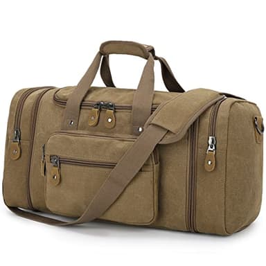 Gonex Canvas Duffle Bag for Travel, 50L Duffel Overnight Weekend Bag(Coffee) - Image 1