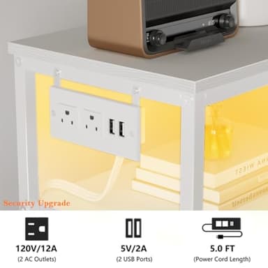 Furnulem Dresser for Bedroom, Tall Nightstand, Vertical Chest with Wood Top, Charging Station, LED Lights, 5 Fabric Bins, Bedside Table with Shelf, Furniture for Entryway (5 Drawer, White) - Image 9