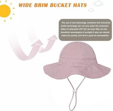EAU LAYAMEN Baby Girl Sun Hat Infant Summer Beach Hats with UPF 50+ Toddler with Wide Brim Strap Outdoor Bucket Hat Burgundy Stripe 12-24 Months - Image 2