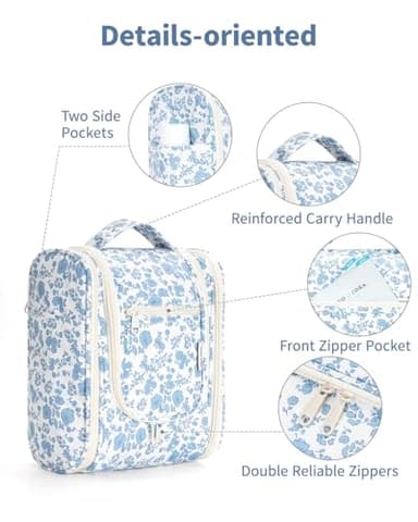 Narwey Hanging Toiletry Bag Women Travel Makeup Bag Organizer Toiletries Bag for Travel Size Essentials Accessories Cosmetics (Medium,Little Blue Flower) - Image 6
