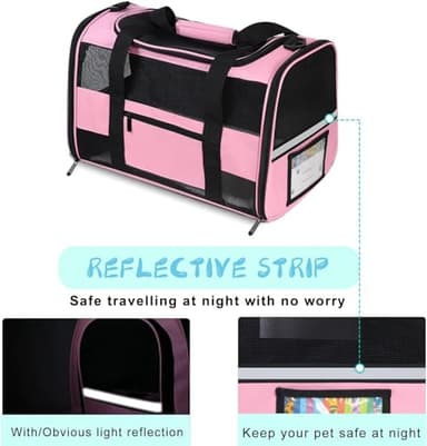 Simpelg Cat Carrier, Dog Carrier, Pet Carrier for Small Dogs Medium Cats Puppies Under 15 Lbs, TSA Airline Approved Carrier Soft Sided Dog Travel Carriers, Cat Carriers with Reflective Strip - Pink - Image 4
