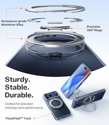 TORRAS 360 Magnetic Stand for iPhone 17 Pro Case, [Fit for MagSafe] [Rotatable Ring Kickstand] [4X Mil-Grade Shockproof] Slim Phone Cover, Camera Button, Crystal Clear, Transparent, Ostand O3 Fitness - Image 4