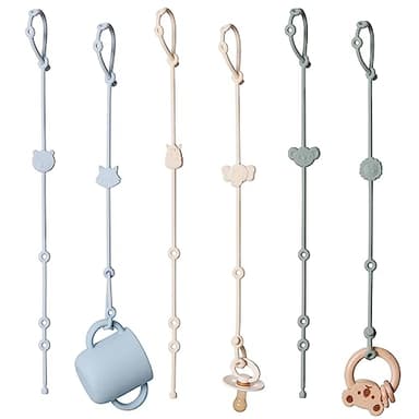 ROCCED Toy Straps for Baby 6pcs, Silicone High Chair Toys Straps Stroller Accessories Toddler Bottle Straps Car Seat Toys Baby Travel Essential Silicone Ivory+Sage+Blue - Image 1