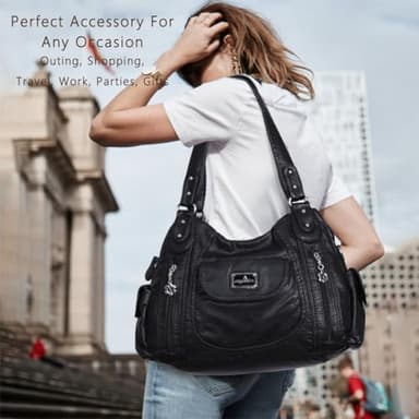 Angel Kiss Purses for Women, Large Shoulder Bag Hobo Tote Purse Mutipocket Faux Leather Satchel Hobo Purse - Image 7