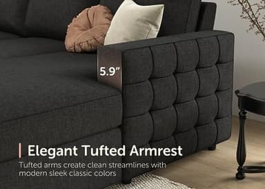 HONBAY Sectional Couch with Pull Out Bed, Sectional Sleeper Sofa with Storage, U Shape Couches for Living Room, Dark Grey - Image 7