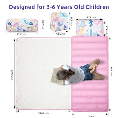Safotad Toddler Nap Mat with Pillow & Blanket, 54"x33" Portable Roll-Up Design - Soft, Washable, Lightweight Toddler Sleeping Bags - Great for Preschool, Daycare, Pink - Image 7