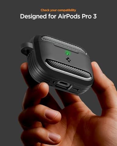 Spigen for AirPods Pro 3 Case, Rugged Armor Compatible with AirPods Pro 3rd Generation Case (2025), Shockproof Protective Cover with Carabiner - Matte Black - Image 2