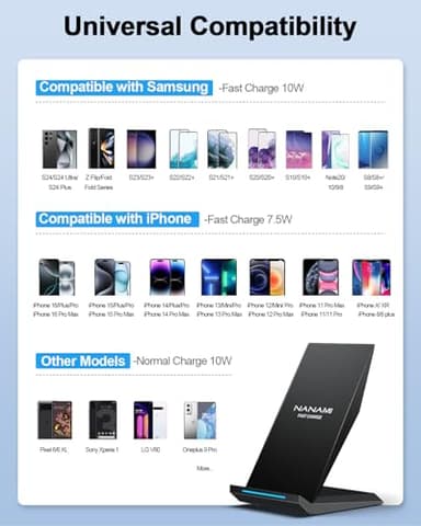 Fast Wireless Charger, NANAMI 15W Qi Certified Wireless Charging Stand Compatible iPhone 17/17 Air/16/15/15 Pro/15 Plus/15 Pro Max/14/13/12, for Samsung Galaxy S25/S24/S23/S22/S21 and Qi-Enabled Phone - Image 3